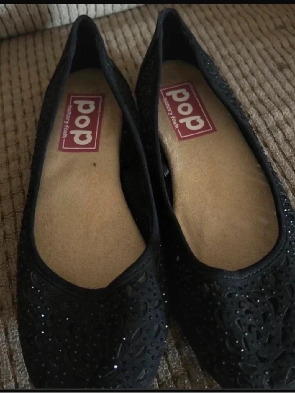 pop Black Sparkle Laser-Cut Ballet Flats